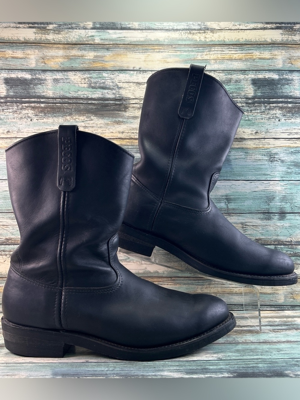 Red Wing Pecos Mid Calf Boots Mens Size 14B Black Leather Vibram Soles Pull On